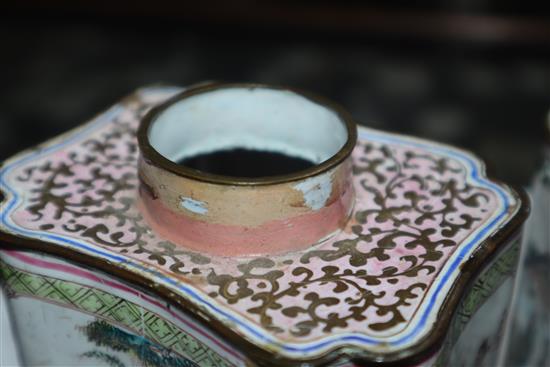 Two 18th century Canton enamel tea caddies height 10cm